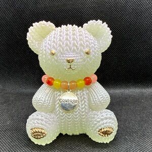 Unique Resin ,”Knit Texture”,Bear Figurine with Beaded Necklace